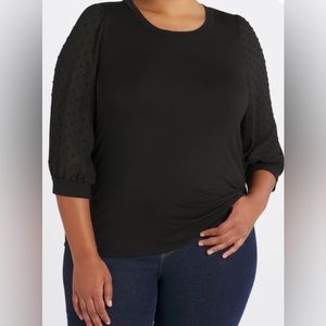 Beacon Apparel Black 3/4 Sheer Sleeve Blouse - 1X